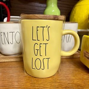 Rae Dunn LETS GET LOST Mug with Wooden Coaster